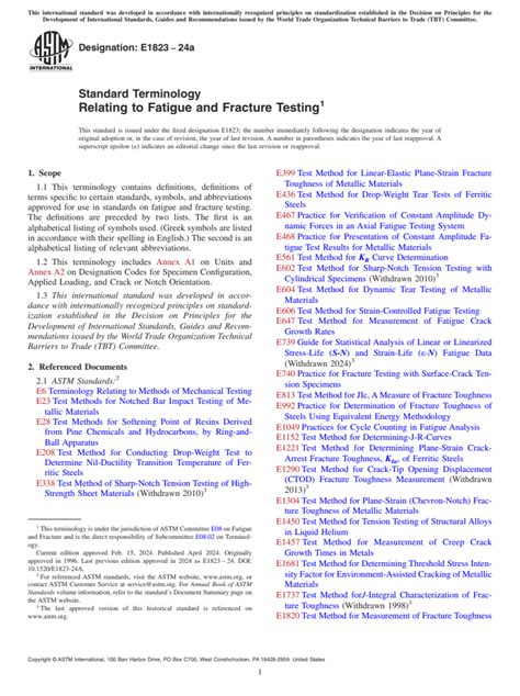 Astm E1823 24a Standard Terminology Relating To Fatigue And Fracture