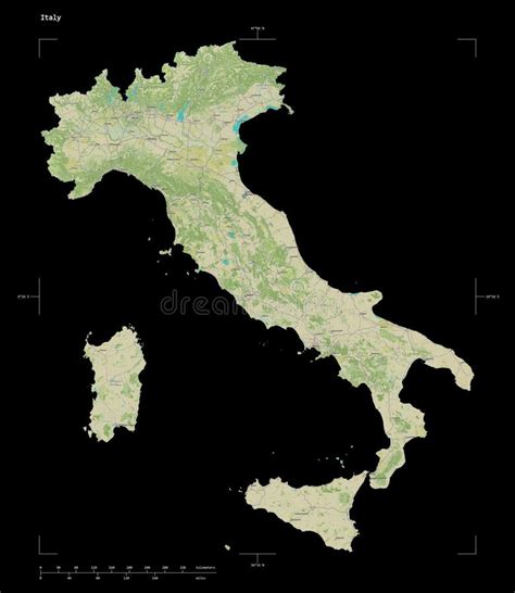 Italy Shape On Black Topo Humanitarian Stock Illustration