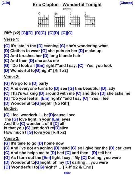 Wonderful Tonight By Eric Clapton Guitar Tabs Chords Sheet