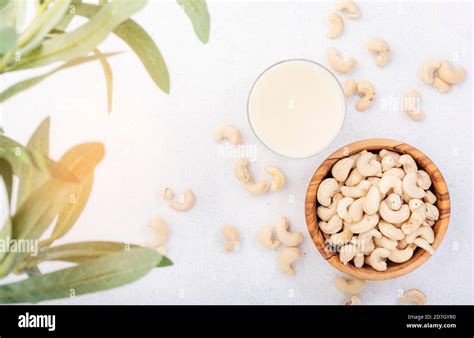 Vegan Cashew Nut Milk In Bottles Closeup White Background Non Dairy