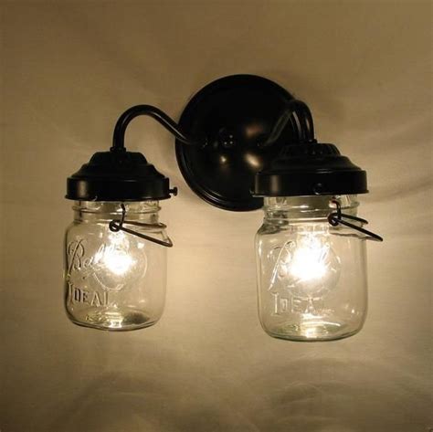 Vintage Lighting Pint Canning Jar DOUBLE Sconce Rustic Wall Flush Mount