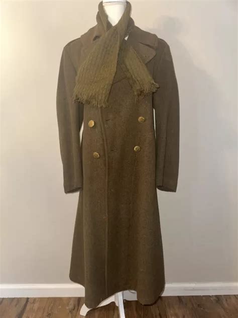 Ww Us Army Trench Coat S Overcoat Heavy Wool Green W Scarf R