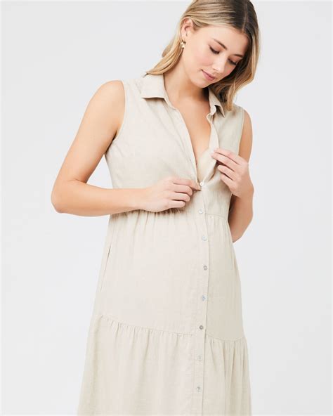 Tracy Tiered Maternity And Nursing Dress Natural 3 Bears