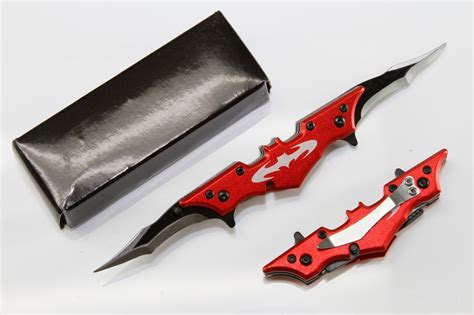 Red Batman Dark Knight Spring Assisted Dual Blade Folding Pocket Knife