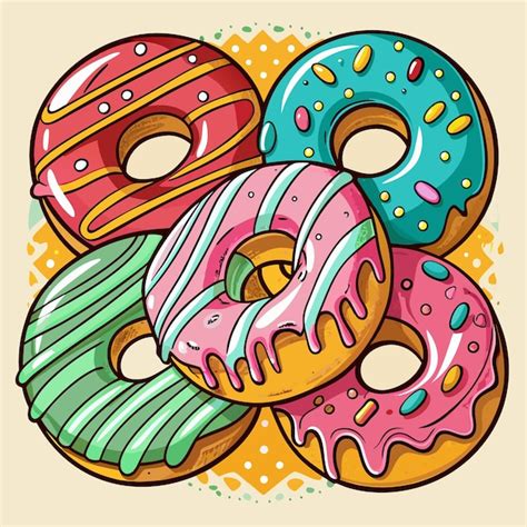 Cinco Rosquillas De Dibujos Animados De Colores Con Diferentes