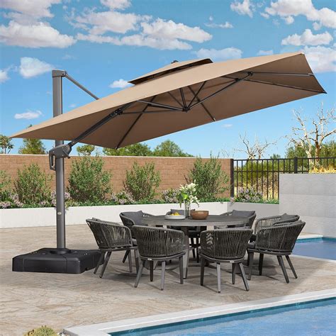 Purple Leaf 12ft Cantilever Outdoor Patio Umbrella Double Top 360°rotation Taupe