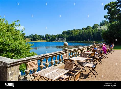 The Tea Rooms by the lake in Studley Royal Park, at the Fountains Abbey ...