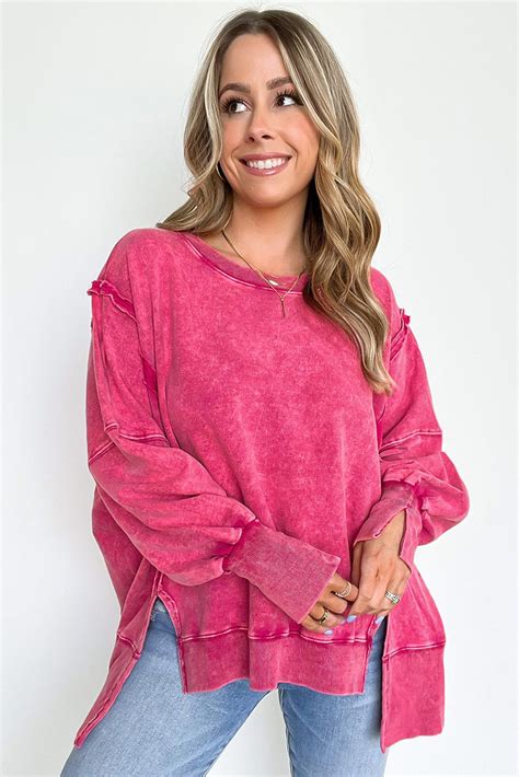 Pink Relaxed Fit Acid Wash Sweater Mystique Online