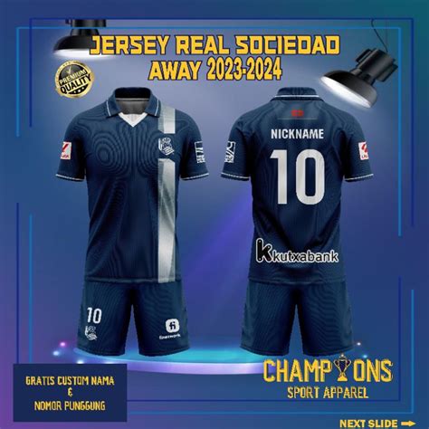 Jual Jersey Klub REAL SOCIEDAD AWAY 2023 2024 Terbaru Liga Champions