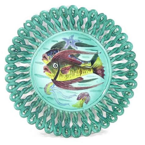 Plat En Fa Ence Vintage Motifs Poissons C Rart Monaco Label Emma S