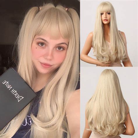 Henry Margu Long Natural Wavy Platinum Blonde Wigs With Bangs Cosplay Party Lolita Synthetic
