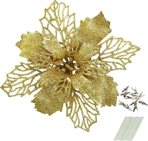 Amazon Trimgrace 16 Pieces 6 Golden Christmas Glitter Poinsettia