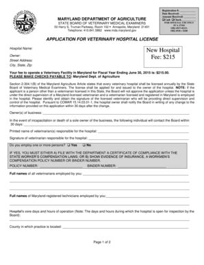 Fillable Online Mda Maryland Application To Open A New Veterinary