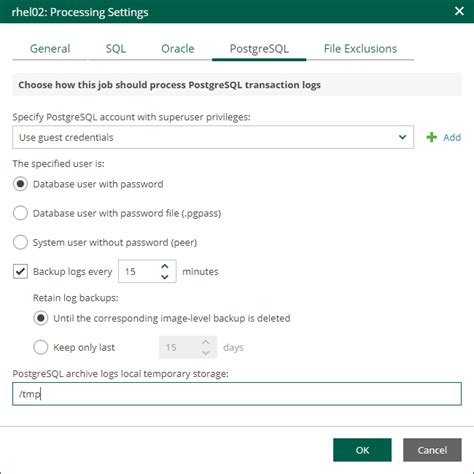 PostgreSQL Archive Log Settings Veeam Backup Enterprise Manager Guide