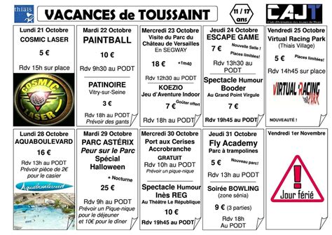 Planning Des Activit S Vacances De Toussaint Club D Animation