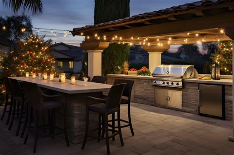 Premium Photo | Large outdoor kitchen with a grill and a table Generative AI