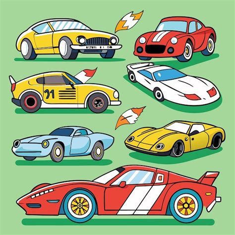 Seis Coches De Carreras De Dibujos Animados En Diferentes Colores