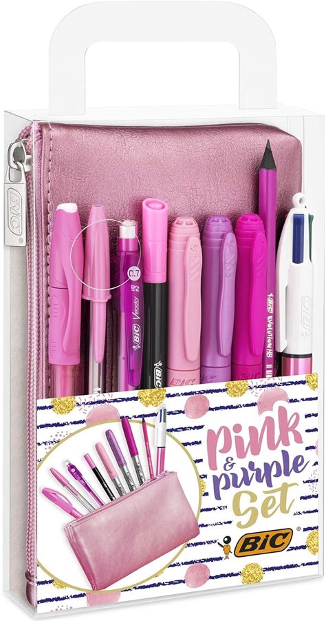 BIC Set rosa y morado 1 estuche para lápices 2 bolígrafos de bola 1