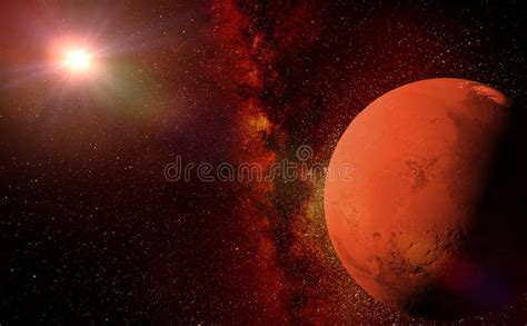 Mars In Front Of The Milky Way Galaxy And Sun 3d Illustration Background Elements Of This Image