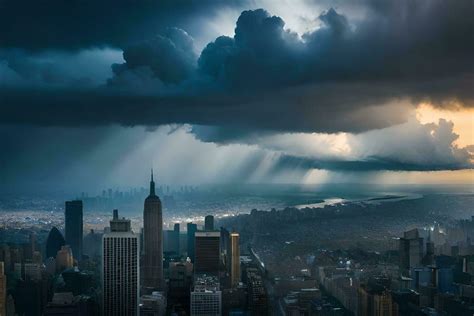 A Stormy Sky Over New York City Ai Generated 32299978 Stock Photo At