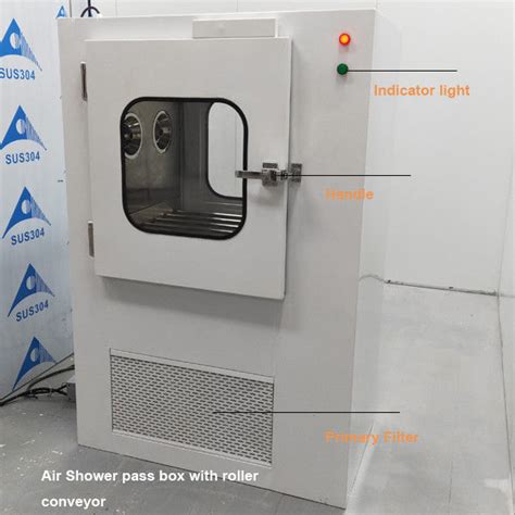 Electric Interlocked Air Shower Pass Box Transfer Windows With Ss304 Roller Conveyor