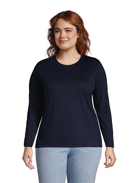 Lands End Womens Plus Size Relaxed Supima Cotton Long Sleeve Crewneck