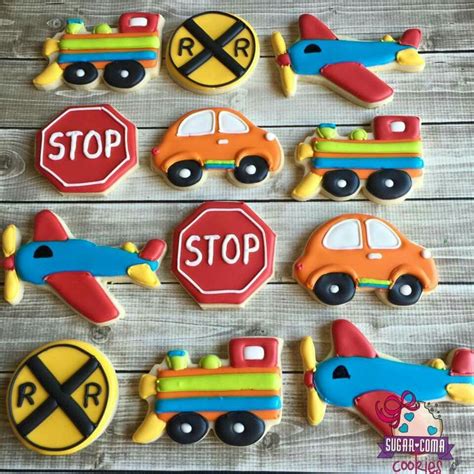 Decorated Cookies In The Shape Of Cars And Stop Signs