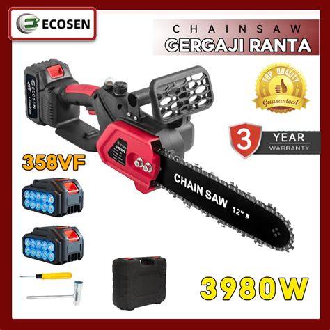 Jual ECOSEN Chainsaw Cordless Gergaji Rantai Elektrik Mini 12 Inch 2