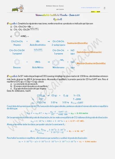 Completa Las Siguientes Reacciones Nombra Reactivos Y Productos E