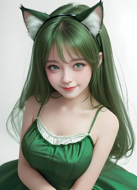 Premium AI Image | Japanese anime cosplay girl in green dress