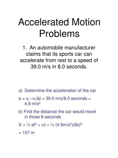 PPT - Accelerated Motion Problems PowerPoint Presentation, free ...