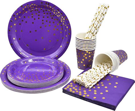 Amazon Pcs Serve Guests Purple And Gold Party Plates Cups