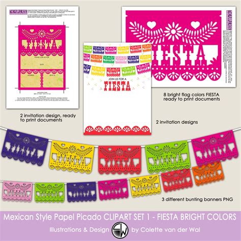 Papel Picado FIESTA Mexican Style Papel Picado Bunting Banner Clip