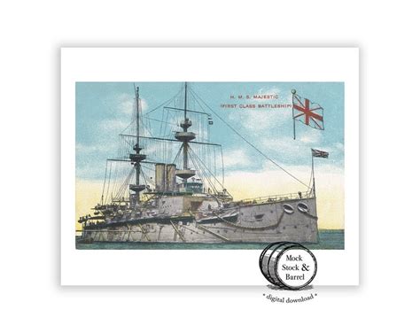 Vintage Battleship Printable Wall Art HMS Majestic 1907 British