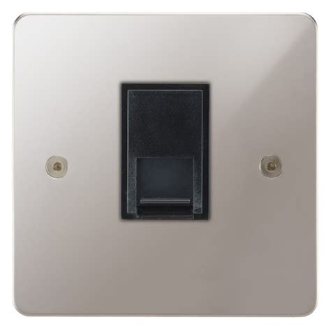 Focus Sb Horizon Hps251b 1 Gang Slave Telephone Socket In Polished Stainless With Black Inserts