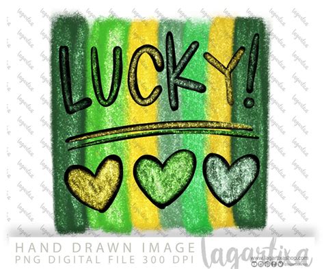 Patricks Day Lucky Word Hearts Gold And Green Glitter Png Etsy