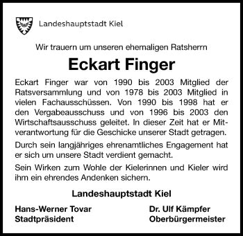 Traueranzeigen Von Eckart Finger Trauer Anzeigen De