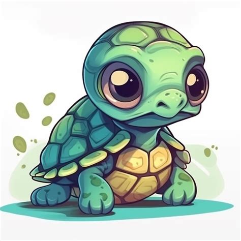 Premium Ai Image A Cartoon Turtle Sitting On The Ground With Its Eyes