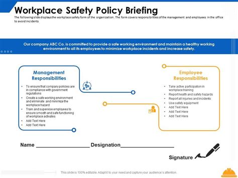 Workplace Safety Policy Briefing Ppt Powerpoint Presentation Ideas