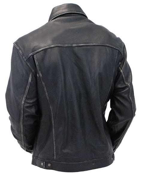 Black Vintage Leather Jean Jacket With Dual Ccw Pockets Jackets Maker