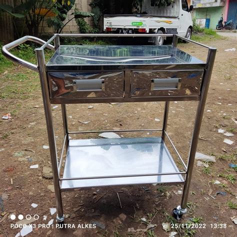 Jual Trolley Instrument 2 Susun 2 Laci Stainless Troli Instrumen 2