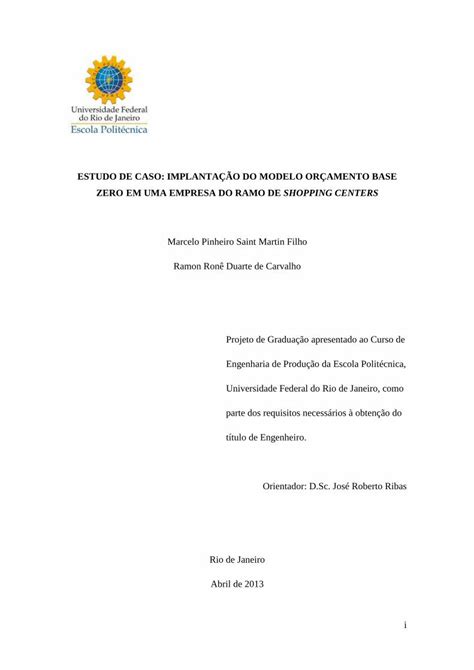 Pdf Estudo De Caso Implanta O Do Modelo Or Amento Monografias Poli