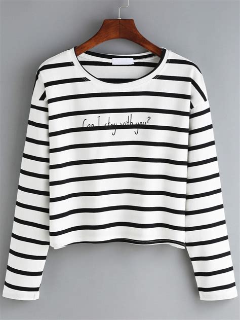 Long Sleeve Striped White T Shirtfor Women Romwe