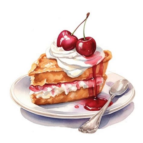 Premium Photo A Watercolor Painting Of A Piece Of Pie With Whipped