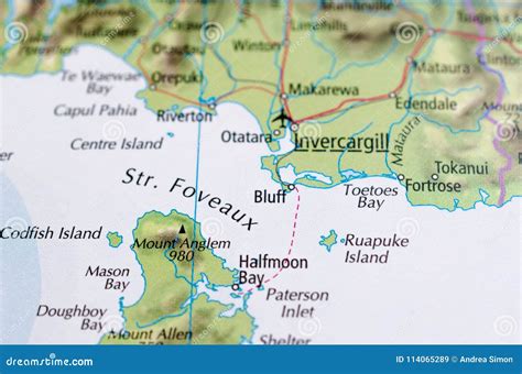 Invercargill on map stock image. Image of harbor, strait - 114065289