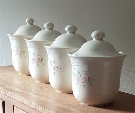 Vintage Pfaltzgraff Tea Rose Pottery Canister Set Of 4 Etsy