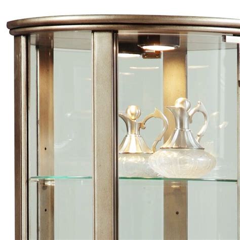 Lighted Half Round Shelf Curio Cabinet In Aged In Silver By Pulaski