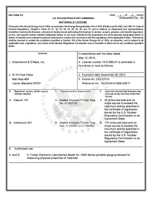 Fillable Online Nrc Greenhorne O Mara Inc License Amendment