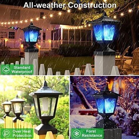 Solar Post Flame Light Outdoor Deck Fence Post Cap LED 2 Pack Black