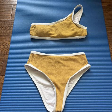 One Strap Yellow Two Piece Bikini Bathing Suit With Depop